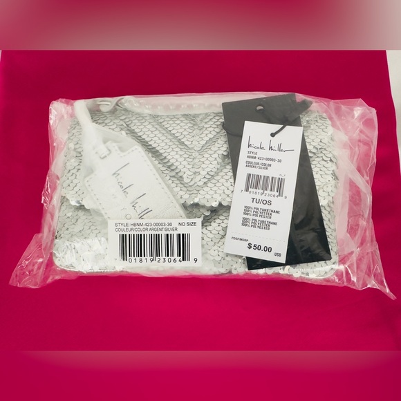 Nicole Miller - Small Silver Sequin Bag Adjustable Silver Shoulder Chain MSRP$50 - Picture 5 of 8